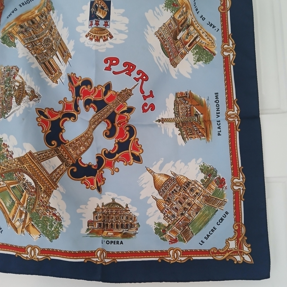 Paris Themed Silk Scarf Roger L. Paris Elegant Souvenir Paris Landmarks 20 x 20